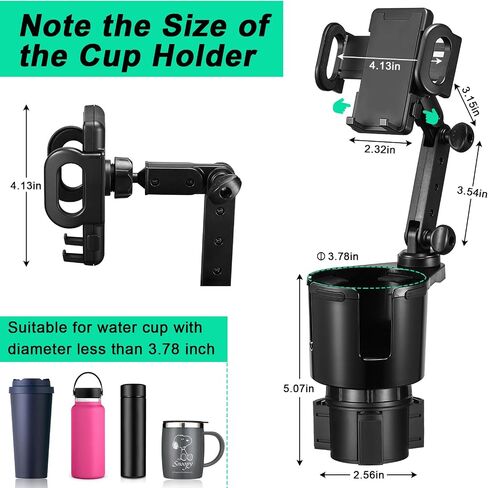 This Hill Car Cup Holder Expander Adjustable Base with Phone Mount 360° Rotation Cup Holder Cell Phone Holder for Car Compatible with iPhone All Smartphones in Saudi Arabia