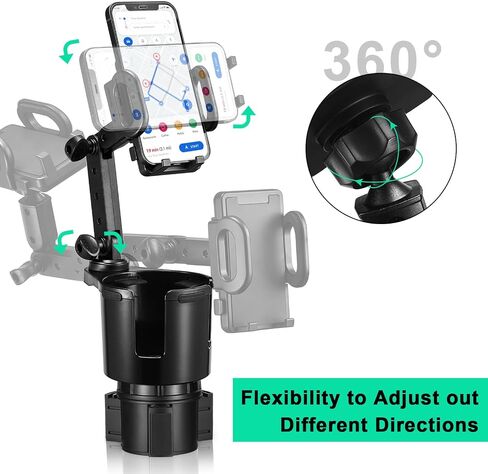 This Hill Car Cup Holder Expander Adjustable Base with Phone Mount 360° Rotation Cup Holder Cell Phone Holder for Car Compatible with iPhone All Smartphones in Saudi Arabia