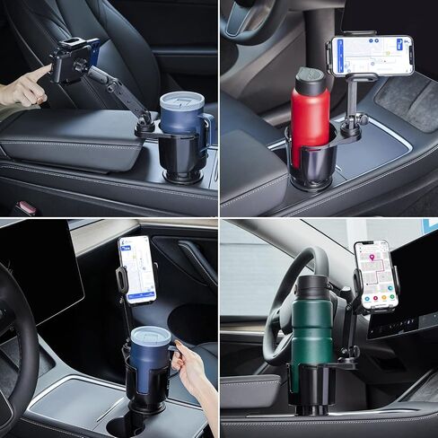 This Hill Car Cup Holder Expander Adjustable Base with Phone Mount 360° Rotation Cup Holder Cell Phone Holder for Car Compatible with iPhone All Smartphones in Saudi Arabia