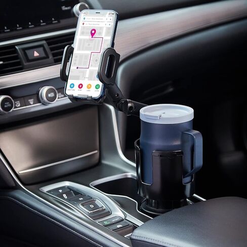 This Hill Car Cup Holder Expander Adjustable Base with Phone Mount 360° Rotation Cup Holder Cell Phone Holder for Car Compatible with iPhone All Smartphones in Saudi Arabia
