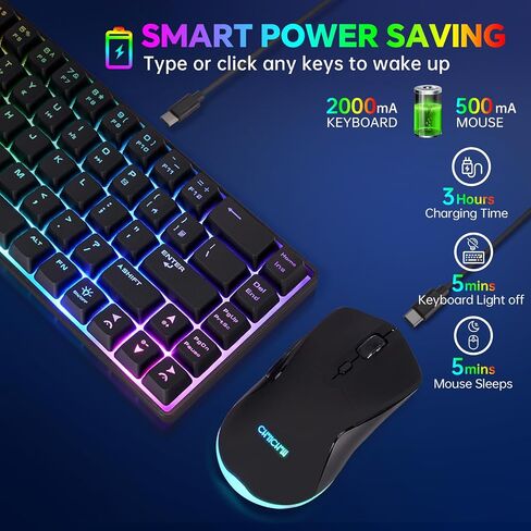 CHONCHOW 60% Wireless Gaming Keyboard and Mouse Combo,LED Backlit in Kuwait