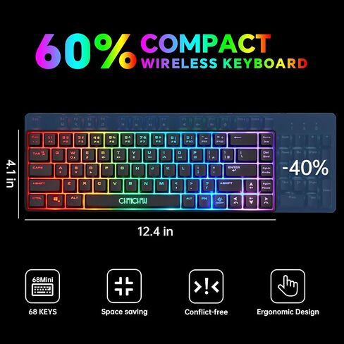 CHONCHOW 60% Wireless Gaming Keyboard and Mouse Combo,LED Backlit in Kuwait
