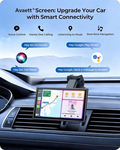 7" Portable CarPlay Screen for Car, 60FPS Car Play for Apple CarPlay & Android Auto, Upgrade Car Screen with AirPlay, Bluetooth, Voice Control, GPS Navigation, Plug & Play in Kuwait