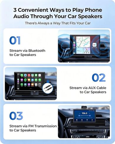 7" Portable CarPlay Screen for Car, 60FPS Car Play for Apple CarPlay & Android Auto, Upgrade Car Screen with AirPlay, Bluetooth, Voice Control, GPS Navigation, Plug & Play in Kuwait
