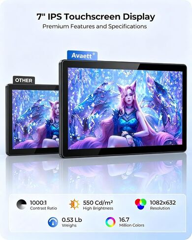 7" Portable CarPlay Screen for Car, 60FPS Car Play for Apple CarPlay & Android Auto, Upgrade Car Screen with AirPlay, Bluetooth, Voice Control, GPS Navigation, Plug & Play in Kuwait