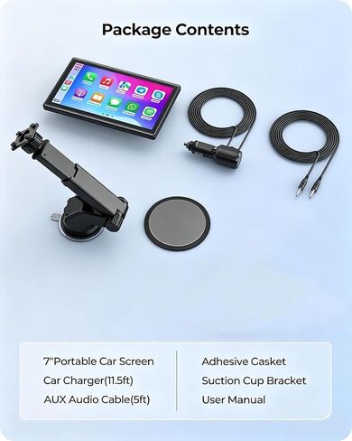 7" Portable CarPlay Screen for Car, 60FPS Car Play for Apple CarPlay & Android Auto, Upgrade Car Screen with AirPlay, Bluetooth, Voice Control, GPS Navigation, Plug & Play in Kuwait