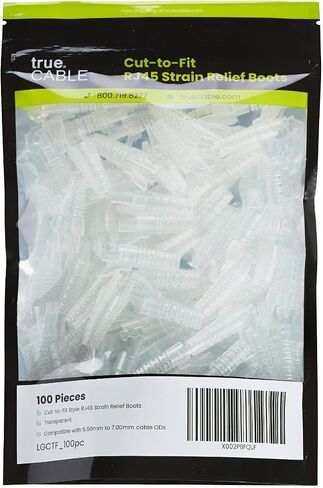 trueCABLE RJ45 Strain Relief Boots, Large 5.5 to 7.0mm Cut-to-Fit PVC Plug Cover, Transparent, 100 Pieces in Kuwait