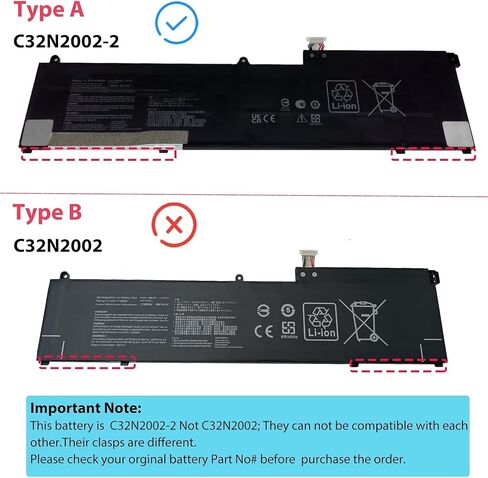 استبدال بطارية الكمبيوتر المحمول C32N2002-2 96W 6Cell لجهاز Asus ZenBook Pro 15 Flip OLED UP6502 UP6502ZA UP6502ZA-M8006W UP6502ZD UP6502ZD-M8007W Series 0B200-04230000 3ICP7/54/64-2 in Kuwait