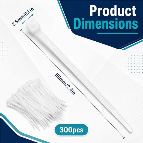 300 PCS Cable Zip Ties Self-Locking Nylon Cable Ties Plastic Thin Mini Cord Management Clear Wire Tie Garden Fencing Use Indoor and Outdoor Office Garden Workshop White in Saudi Arabia