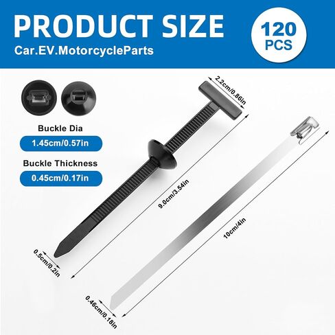 100PCS Nylon Self Locking Rivet Zip Ties + 20 PCS 4in Metal Cable Ties in Kuwait