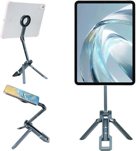 Magnetic Metal iPad Stand, Foldable Desktop Phone Stand, 360° Rotation, Mini Tripod, Compatible with iPhone 17/16/15 & Other Models, Ideal for Kitchen, Office, Video Recording & Photography in Saudi Arabia