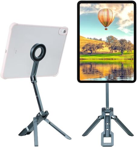 Magnetic Metal iPad Stand, Foldable Desktop Phone Stand, 360° Rotation, Mini Tripod, Compatible with iPhone 17/16/15 & Other Models, Ideal for Kitchen, Office, Video Recording & Photography in Saudi Arabia