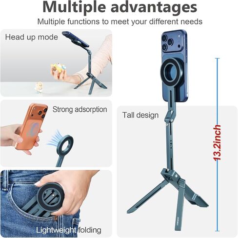Magnetic Metal iPad Stand, Foldable Desktop Phone Stand, 360° Rotation, Mini Tripod, Compatible with iPhone 17/16/15 & Other Models, Ideal for Kitchen, Office, Video Recording & Photography in Saudi Arabia