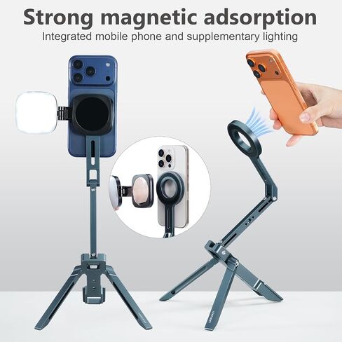 Magnetic Metal iPad Stand, Foldable Desktop Phone Stand, 360° Rotation, Mini Tripod, Compatible with iPhone 17/16/15 & Other Models, Ideal for Kitchen, Office, Video Recording & Photography in Saudi Arabia
