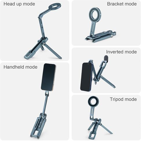 Magnetic Metal iPad Stand, Foldable Desktop Phone Stand, 360° Rotation, Mini Tripod, Compatible with iPhone 17/16/15 & Other Models, Ideal for Kitchen, Office, Video Recording & Photography in Saudi Arabia