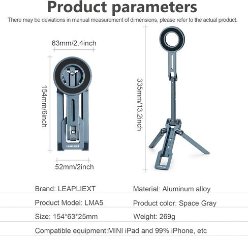 Magnetic Metal iPad Stand, Foldable Desktop Phone Stand, 360° Rotation, Mini Tripod, Compatible with iPhone 17/16/15 & Other Models, Ideal for Kitchen, Office, Video Recording & Photography in Saudi Arabia