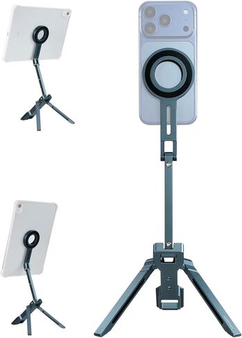 Magnetic Metal iPad Stand, Foldable Desktop Phone Stand, 360° Rotation, Mini Tripod, Compatible with iPhone 17/16/15 & Other Models, Ideal for Kitchen, Office, Video Recording & Photography in Saudi Arabia