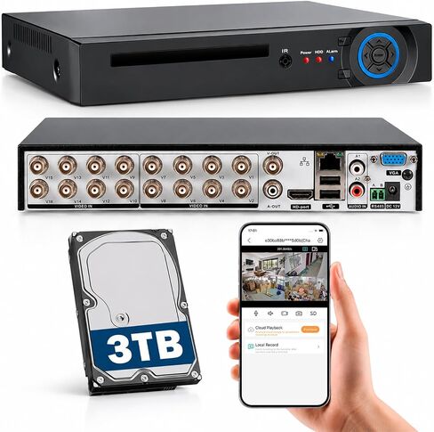 16 Channel Security Recorder DVR,5MP 16CH Surveillance Video Recorder for Security Camera,5MP Hybrid 5-in-1 Camera DVR AHD/TVI/CVI/CVBS/XVI with Human Detection,24/7 Recording(with 2TB Hard Drive) in Kuwait