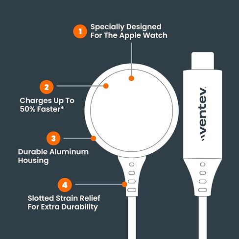 Ventev MFi Ultrafast Apple Watch Charger 3.3ft Braided Cable - White in Kuwait
