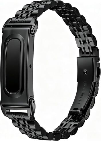 Stainless Steel Watch Band Compatible with Google Fitbit Air, Adjustable Replacement Metal Bracelet Strap with Dual Push-Button Hidden Safety Clasp for Men Women, Fit Wrist 5.5-8.1 Inches in Saudi Arabia