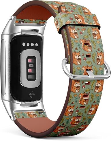 Compatible with Fitbit Charge 5 / Charge 6 (Squirrels Acorns Forest Pattern) Vegan leather Replacement Band Bracelet Strap in Saudi Arabia