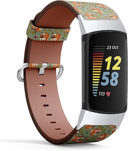 Compatible with Fitbit Charge 5 / Charge 6 (Squirrels Acorns Forest Pattern) Vegan leather Replacement Band Bracelet Strap in Saudi Arabia