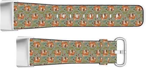 Compatible with Fitbit Charge 5 / Charge 6 (Squirrels Acorns Forest Pattern) Vegan leather Replacement Band Bracelet Strap in Saudi Arabia