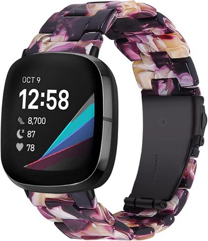 سوار ساعة من الراتنج متوافق مع Fitbit Versa 4/Sense 2/Versa 3/Sense 1، بديل سوار معصم أنيق خفيف الوزن وقابل للتعديل للنساء والرجال مع إبزيم معدني مقاوم للصدأ in Kuwait