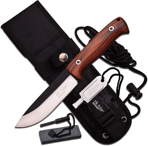 Elk Ridge Outdoors Fixed Blade Knife, 10.5-in Overall, Nylon Fiber Handle, Nylon Sheath, Sharpening Stone, Fire Starter, Hunting, Camping, Survival - ER-555 Series in Saudi Arabia