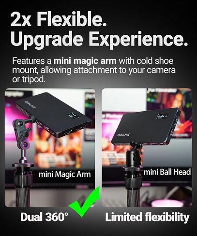 ORLN'K RGB Video Camera Light, Flexible Arm, 6.5" Portable Ultra-Thin with Soft Diffuser for Photography, Video, Content Creation (Arm Combo) in Saudi Arabia
