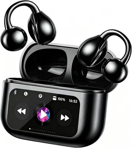 Open Ear Bone conduction Headphones Bluetooth 5.4 Wireless Clip On Earbuds with Digital Display Charging Case 40 Hours Playtime Sport Earphones Built-in Mic IPX7 Waterproof for Running Fitness Purple in Kuwait