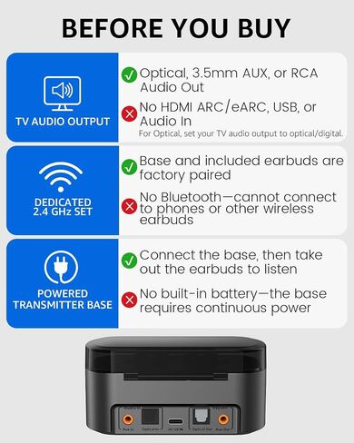 1Mii ClearLinkTV E3Pro Wireless Earbuds for TV Watching for Seniors in Kuwait