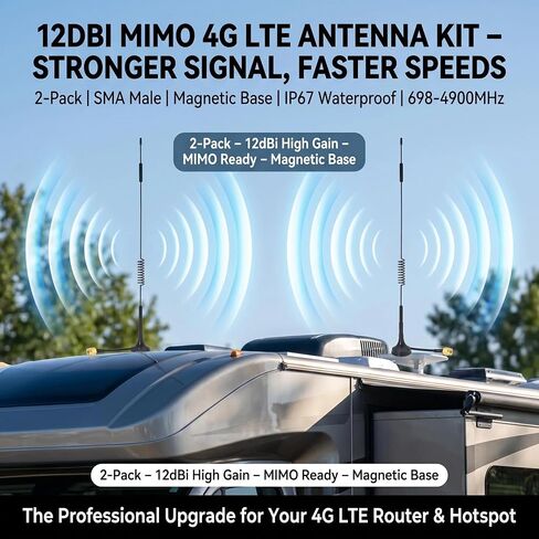 2-Pack 12dBi 4G LTE Antenna SMA Male Magnetic Base MIMO Omni-Directional Antenna 698-4900MHz for Verizon AT&T T-Mobile, Netgear Nighthawk M1/MR1100, Huawei B525/B535, TP-Link Router, Hotspot, Modem in Saudi Arabia