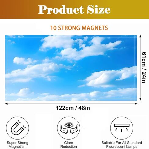Fluorescent Light Cover, Blue Sky with Clouds, 2x4 ft, Magnetic Ceiling Panel Filter, Glare Reduction for Office, School, Classroom, 2 Pack in Saudi Arabia