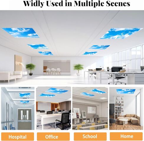 Fluorescent Light Cover, Blue Sky with Clouds, 2x4 ft, Magnetic Ceiling Panel Filter, Glare Reduction for Office, School, Classroom, 2 Pack in Saudi Arabia