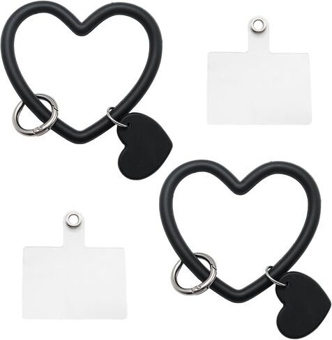 2Pcs Black Heart Loop Phone Lanyard with 2Pcs Back Patch in Kuwait