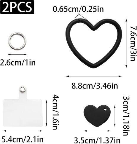 2Pcs Black Heart Loop Phone Lanyard with 2Pcs Back Patch in Kuwait