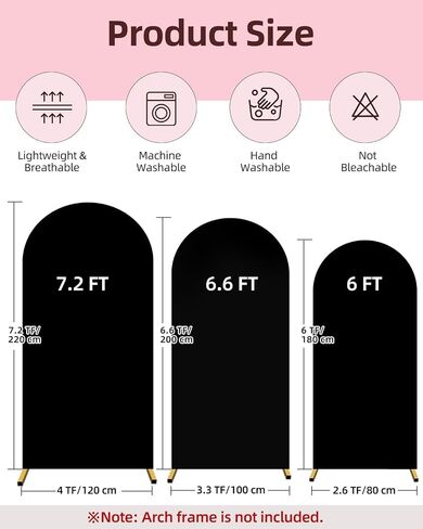 HEMMOTOP Stretchy Arch Backdrop Cover Set, Black, 7.2/6.6/6ft 3-Pack in Saudi Arabia