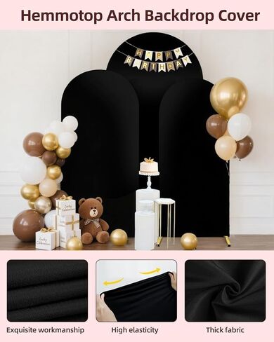 HEMMOTOP Stretchy Arch Backdrop Cover Set, Black, 7.2/6.6/6ft 3-Pack in Saudi Arabia