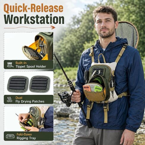 Fly Fishing Chest Pack with Workstation,Fly Box Storage and Net Holder in Saudi Arabia