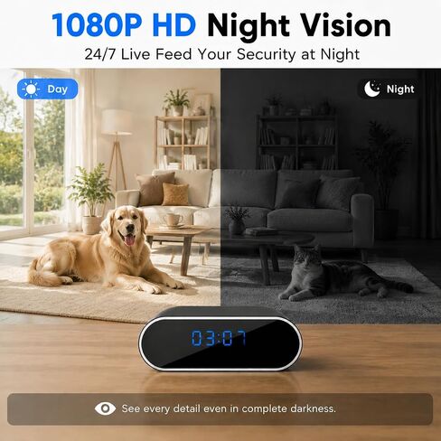 1080P HD WiFi Clock Hidden Camera,Spy Camera Wireless for Home Office Monitoring,Small Video Camera with Motion Detection & Night Vision Indoor Security Nanny Cam in Saudi Arabia