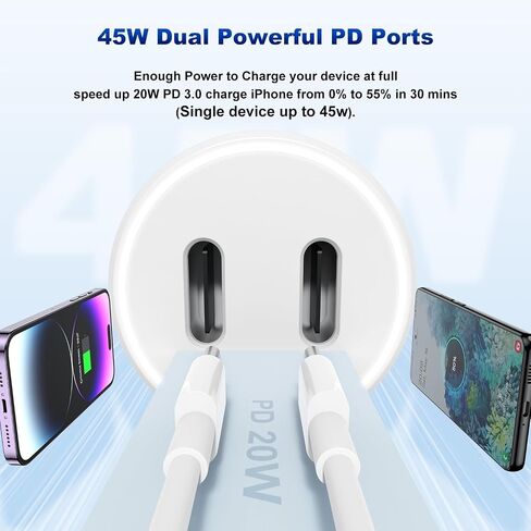 شاحن سيارة iPhone 14 13، منفذ USB C مزدوج بقدرة 45 وات، سيارة Apple السريعة in Kuwait