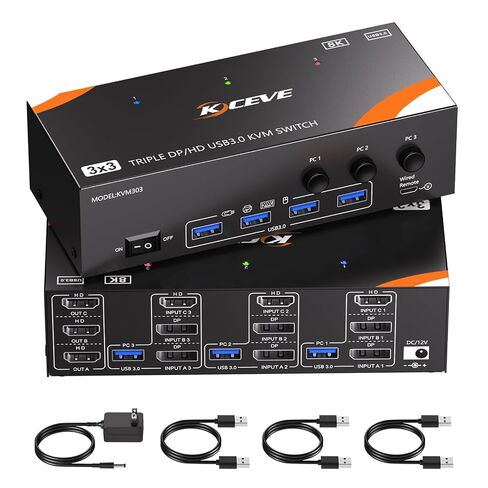 HDMI+DP KVM Switch 3 Monitors 3 Computers 8K@60Hz 4K@144Hz in Saudi Arabia