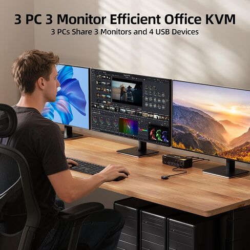 HDMI+DP KVM Switch 3 Monitors 3 Computers 8K@60Hz 4K@144Hz in Saudi Arabia
