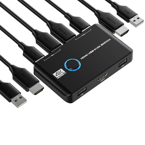 KVM Switch, 4K@60Hz KVM Switch 1 Monitors 2 Computers, HDMI KVM Switches for 2 Computers Sharing One HD Monitor and Keyboard Mouse, Button Switch, Plug and Play, 2 HDMI Cables and 2 USB Cables in Saudi Arabia