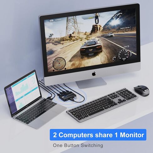 KVM Switch, 4K@60Hz KVM Switch 1 Monitors 2 Computers, HDMI KVM Switches for 2 Computers Sharing One HD Monitor and Keyboard Mouse, Button Switch, Plug and Play, 2 HDMI Cables and 2 USB Cables in Saudi Arabia