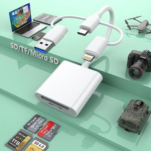 3-in-1 SD Card Reader for iPhone 16 15 14, USB C & Lightning Reader in Saudi Arabia