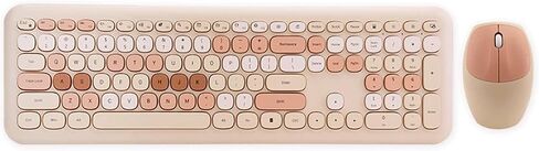 SaharaCase - Wireless Keyboard & Mouse Combo with Silent Click | Colorful Full Keyboard | USB Adapter (Beige) in Saudi Arabia