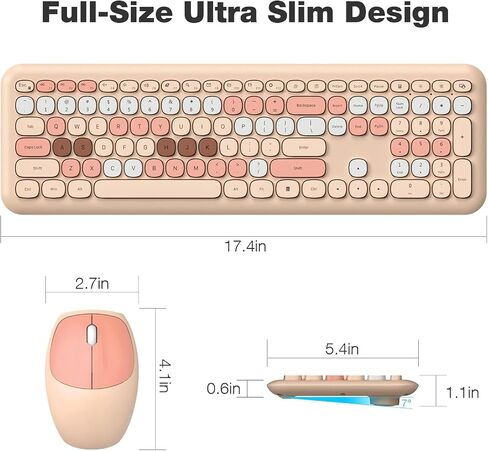 SaharaCase - Wireless Keyboard & Mouse Combo with Silent Click | Colorful Full Keyboard | USB Adapter (Beige) in Saudi Arabia