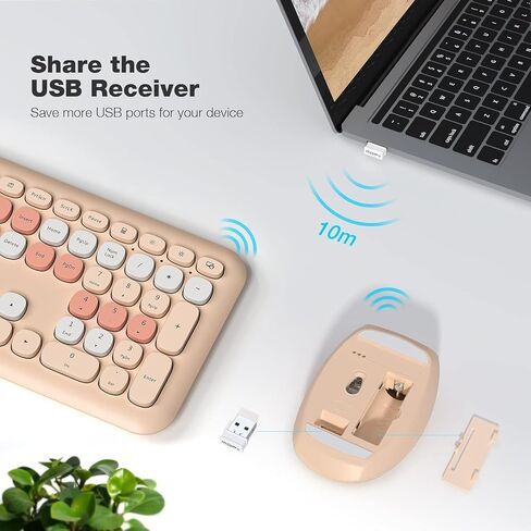 SaharaCase - Wireless Keyboard & Mouse Combo with Silent Click | Colorful Full Keyboard | USB Adapter (Beige) in Saudi Arabia